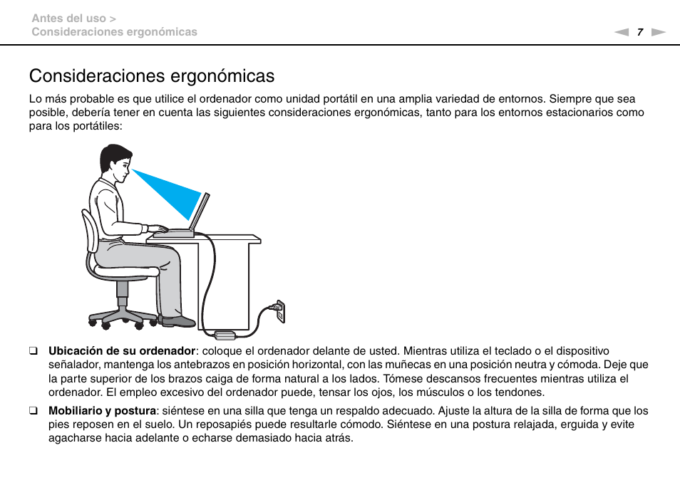 Consideraciones ergonómicas | Sony VPCS11G7E User Manual | Page 7 / 196