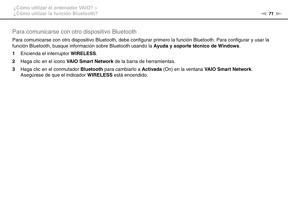 Para comunicarse con otro dispositivo bluetooth | Sony VPCS11G7E User Manual | Page 71 / 196