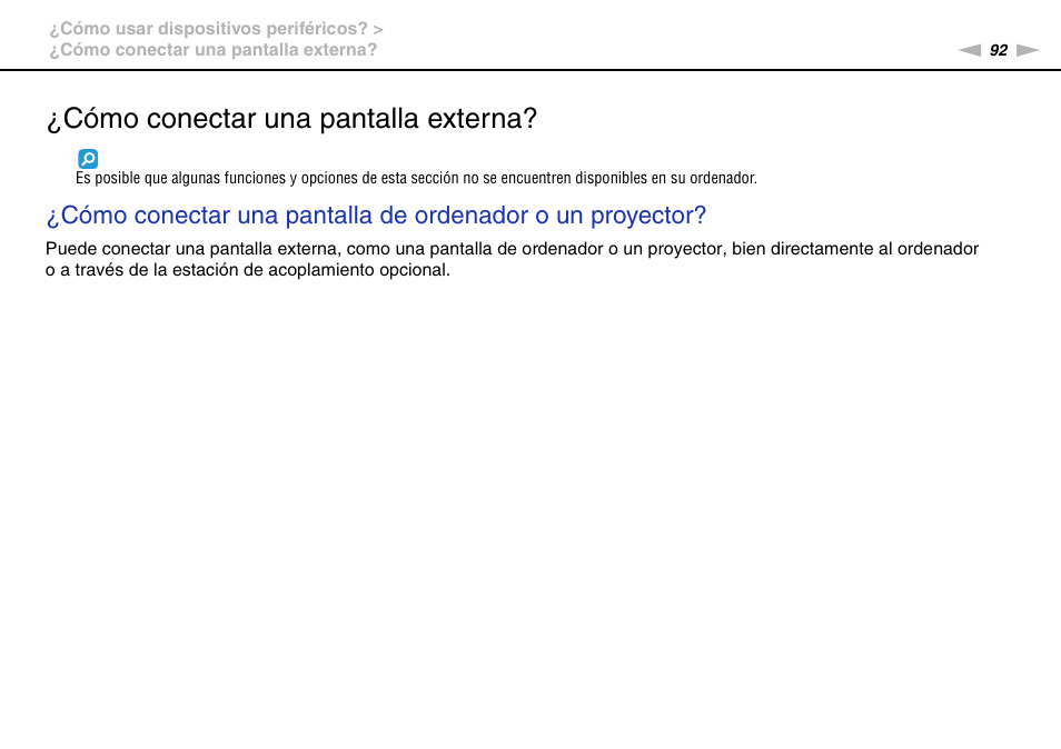Cómo conectar una pantalla externa | Sony VPCS11G7E User Manual | Page 92 / 196