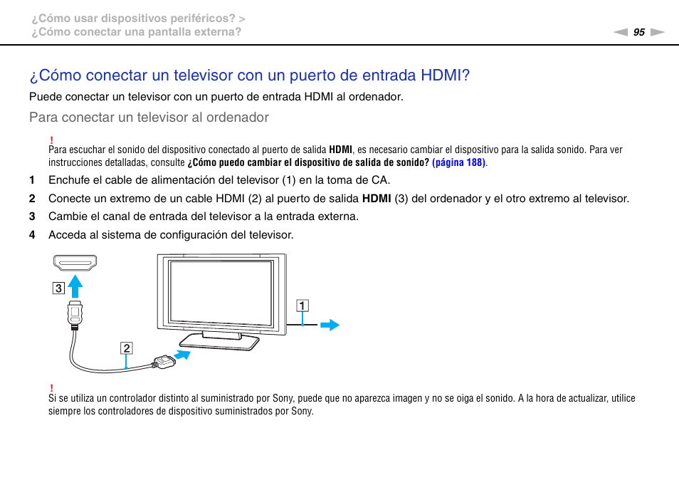 Para conectar un televisor al ordenador | Sony VPCS11G7E User Manual | Page 95 / 196