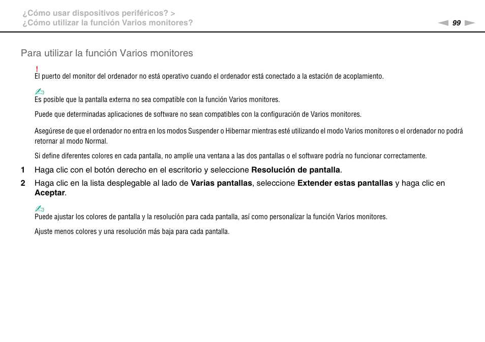 Para utilizar la función varios monitores | Sony VPCS11G7E User Manual | Page 99 / 196