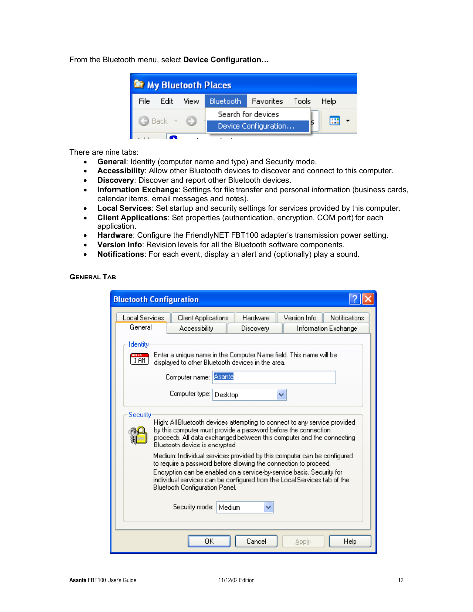 General tab | Asante Technologies FriendlyNET Wireless USB Adapter User Manual | Page 12 / 44