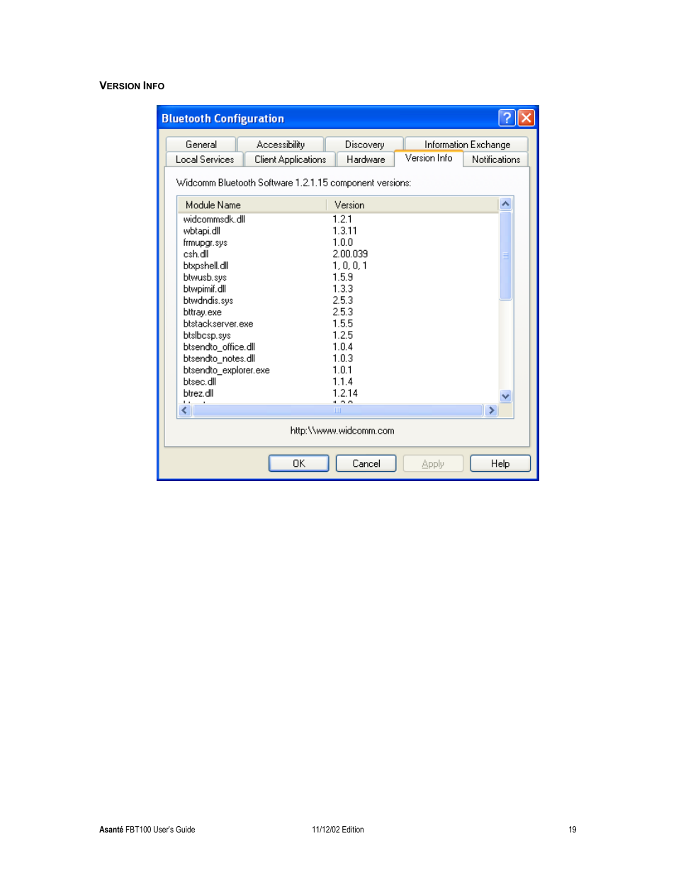 Version info | Asante Technologies FriendlyNET Wireless USB Adapter User Manual | Page 19 / 44