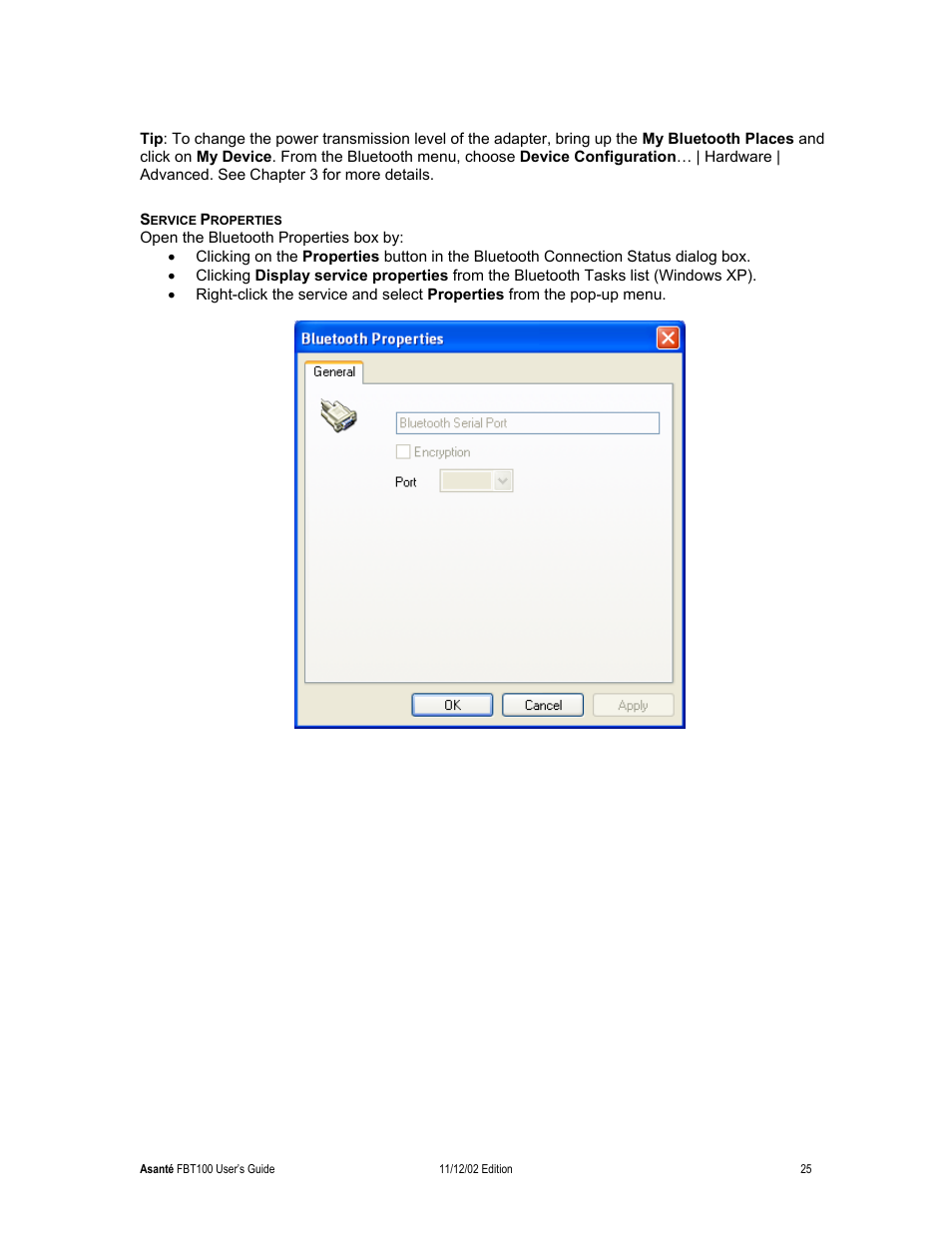 Service properties | Asante Technologies FriendlyNET Wireless USB Adapter User Manual | Page 25 / 44