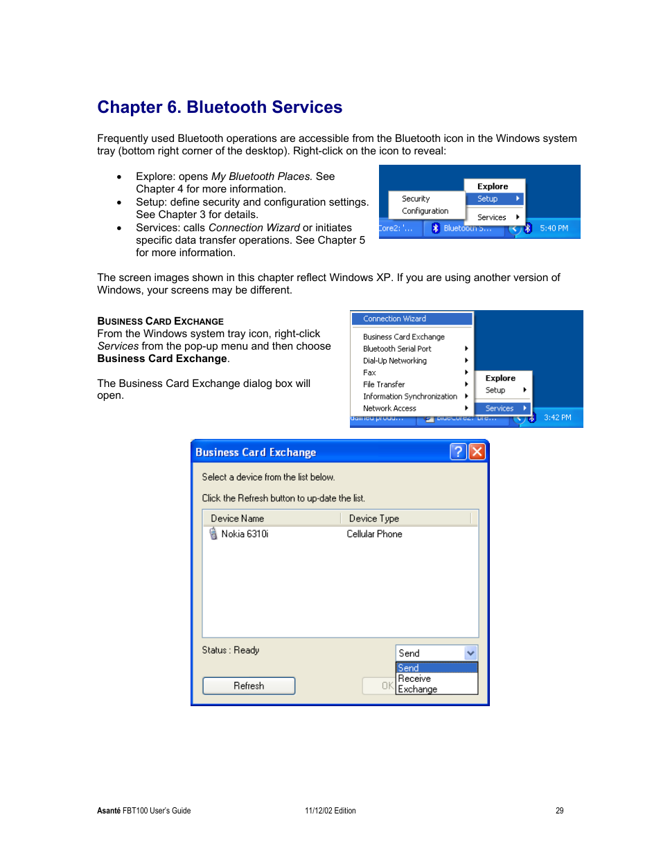 Chapter 6. bluetooth services, Business card exchange | Asante Technologies FriendlyNET Wireless USB Adapter User Manual | Page 29 / 44