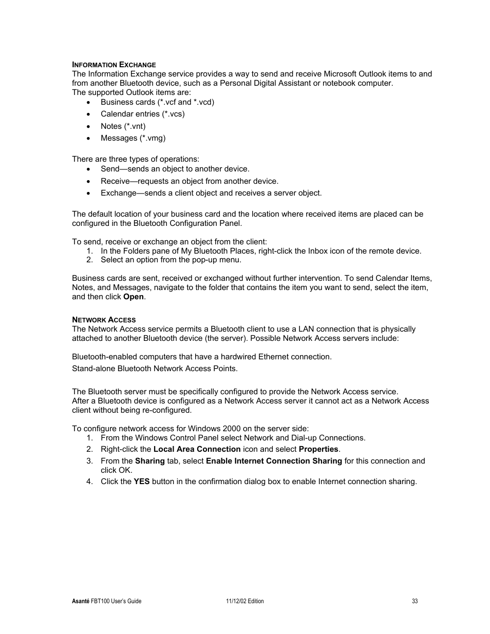 Information exchange, Network access | Asante Technologies FriendlyNET Wireless USB Adapter User Manual | Page 33 / 44