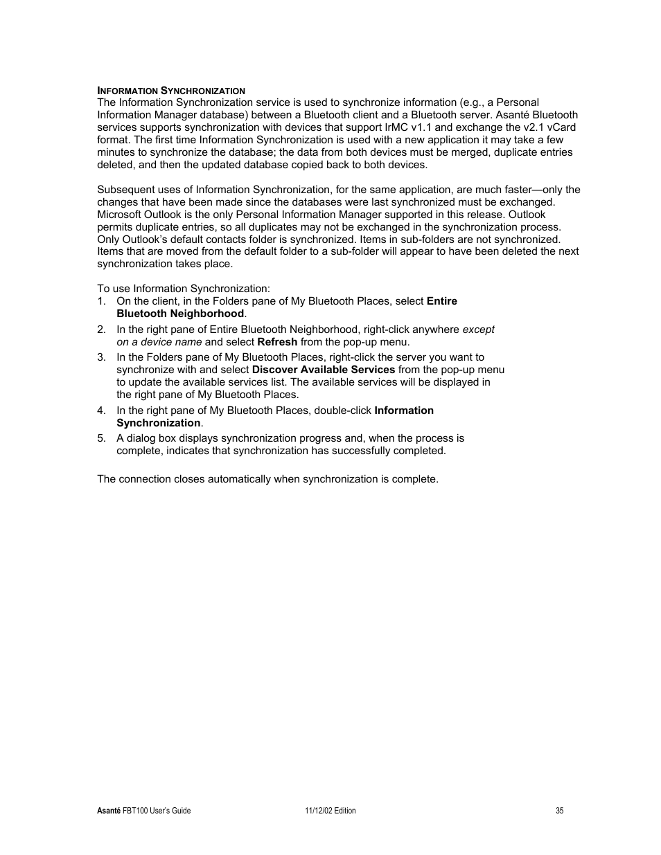 Information synchronization | Asante Technologies FriendlyNET Wireless USB Adapter User Manual | Page 35 / 44