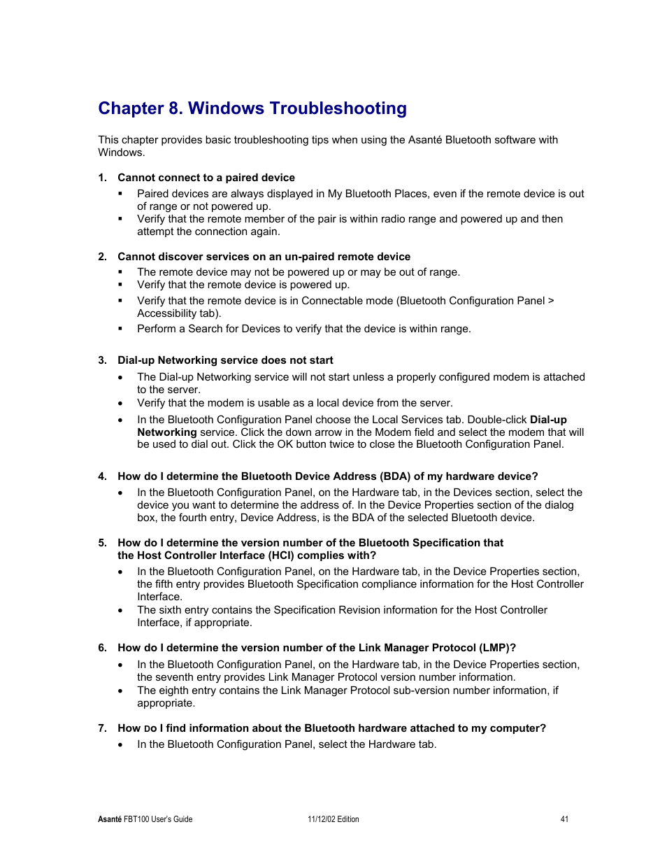 Chapter 8. windows troubleshooting | Asante Technologies FriendlyNET Wireless USB Adapter User Manual | Page 41 / 44