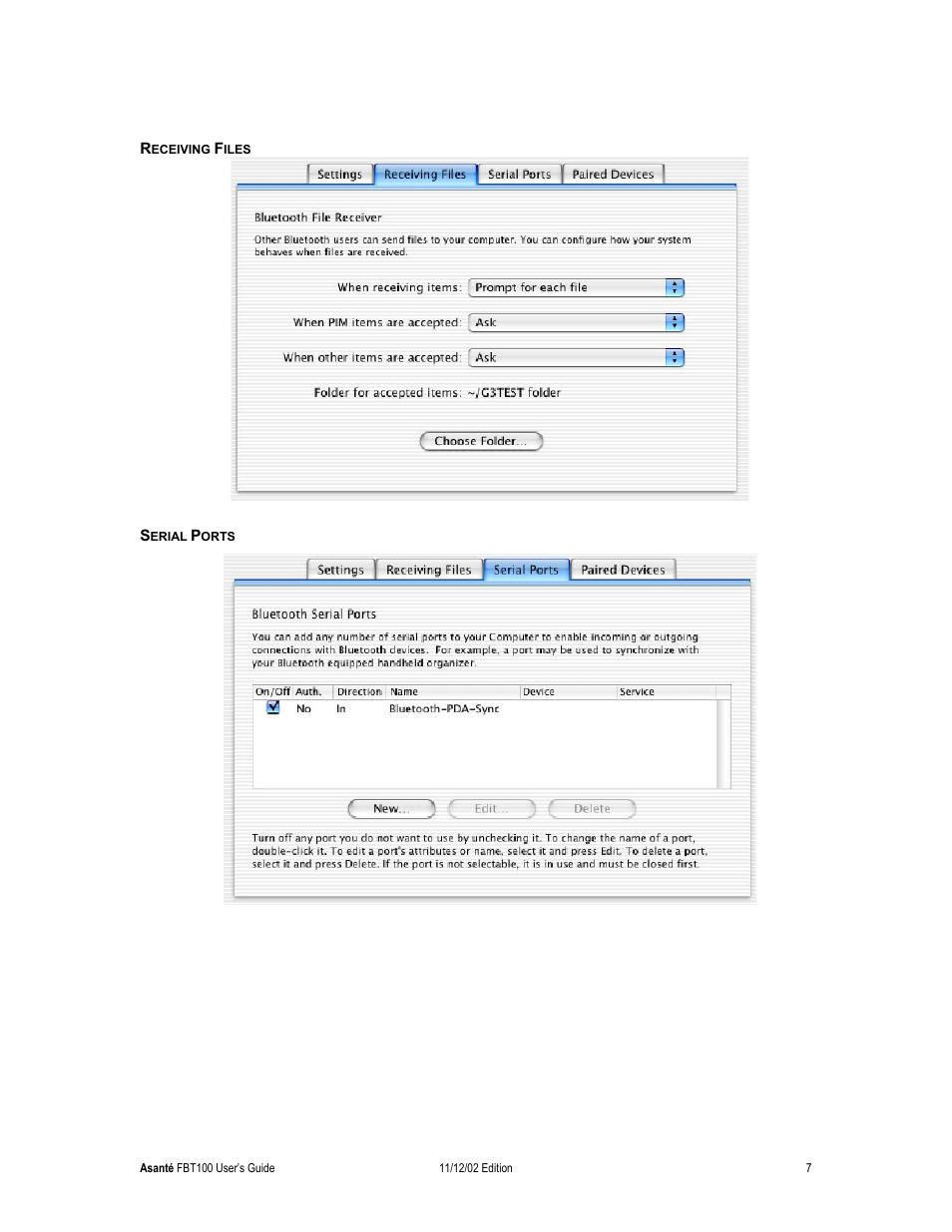 Receiving files, Serial ports | Asante Technologies FriendlyNET Wireless USB Adapter User Manual | Page 7 / 44
