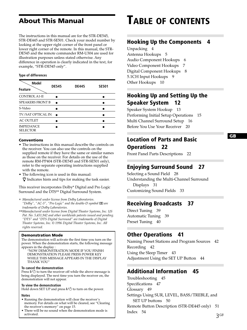 Sony STR-SE501 User Manual | Page 3 / 161