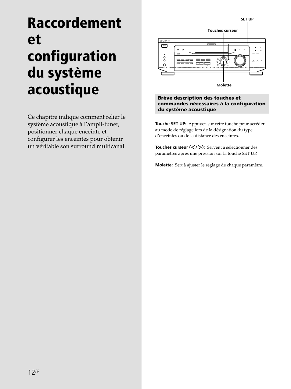 Touches curseur, Molette, Set up | Sony STR-SE501 User Manual | Page 65 / 161