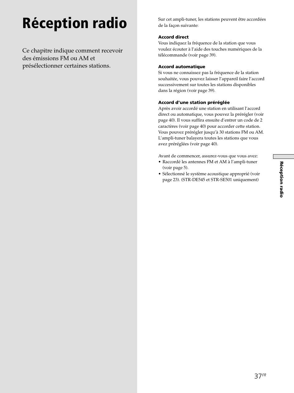 Réception radio | Sony STR-SE501 User Manual | Page 90 / 161