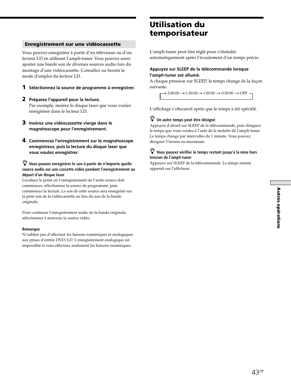 Utilisation du temporisateur | Sony STR-SE501 User Manual | Page 96 / 161