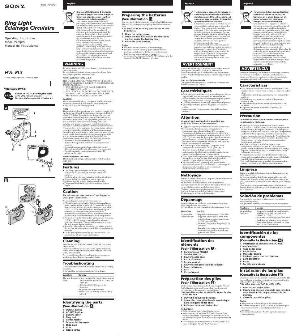 Sony HVL-RLS User Manual | 2 pages