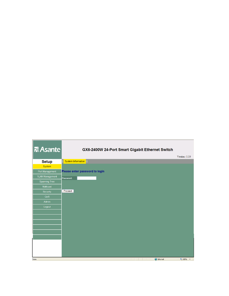 System configuration, 1 log into web user interface | Asante Technologies FriendlyNET GX6-2400W User Manual | Page 16 / 55