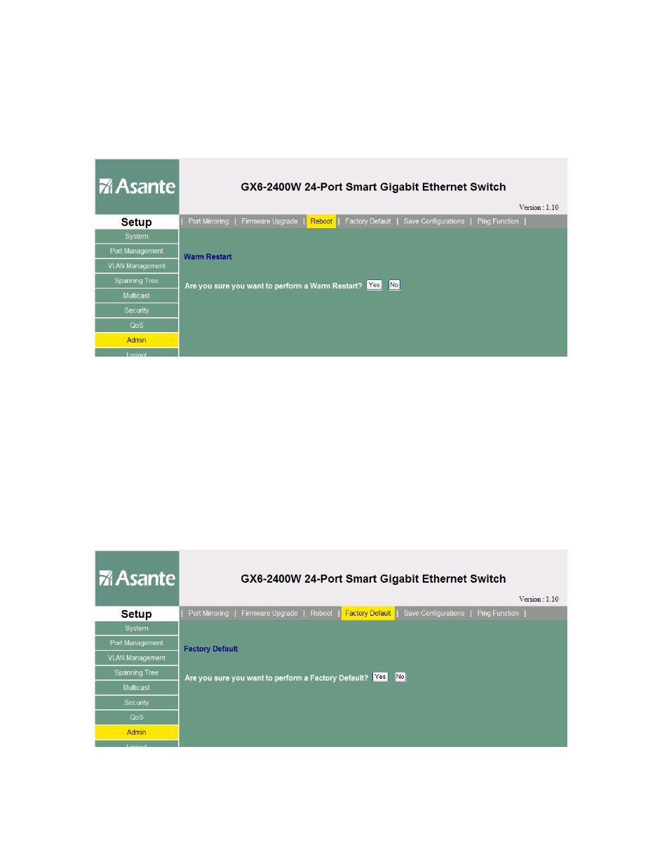 4 factory default | Asante Technologies FriendlyNET GX6-2400W User Manual | Page 42 / 55