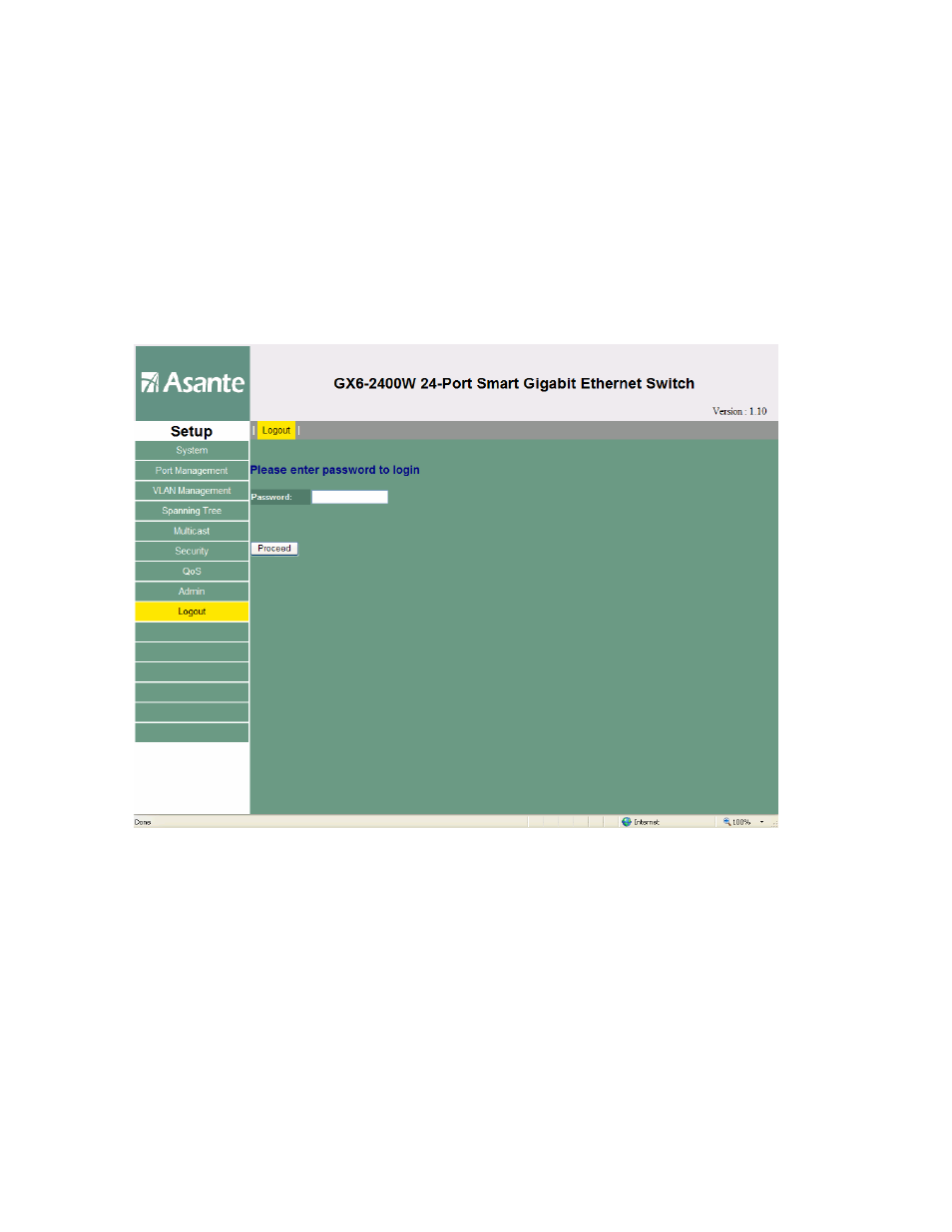 10 logout | Asante Technologies FriendlyNET GX6-2400W User Manual | Page 45 / 55