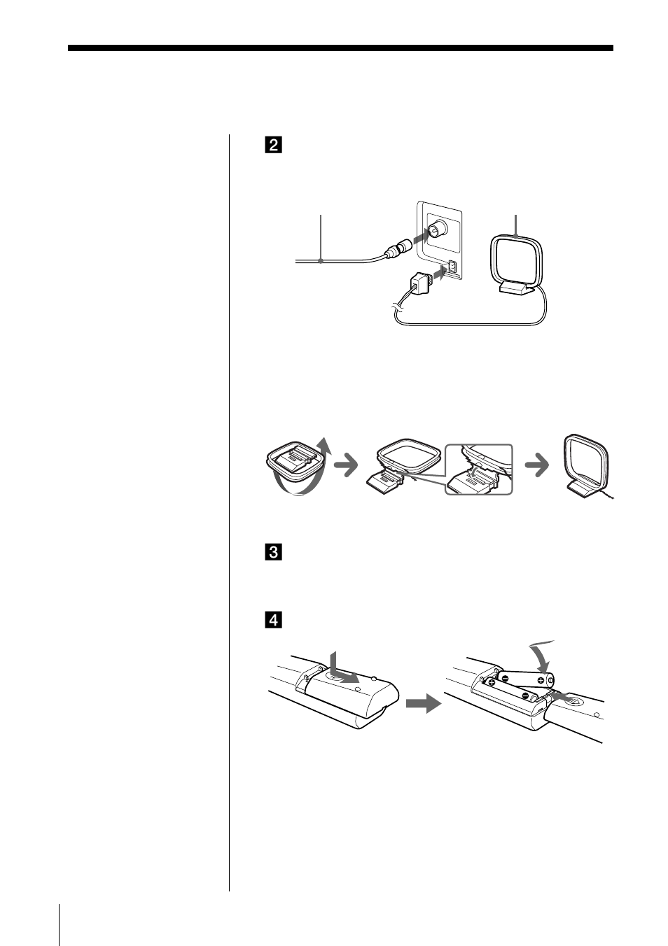 2 hooking up the aerials, 3 connecting the mains lead, 4 inserting batteries into the remote | Hooking up the system (continued) | Sony PMC-R30L User Manual | Page 26 / 68