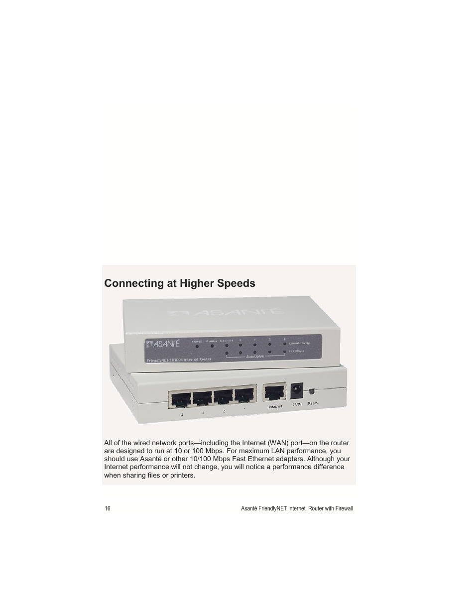 Connecting at higher speeds | Asante Technologies FR1000 User Manual | Page 16 / 68