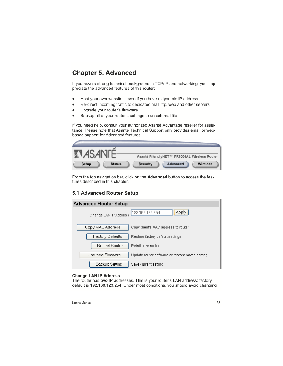 Chapter 5. advanced | Asante Technologies FR1000 User Manual | Page 35 / 68