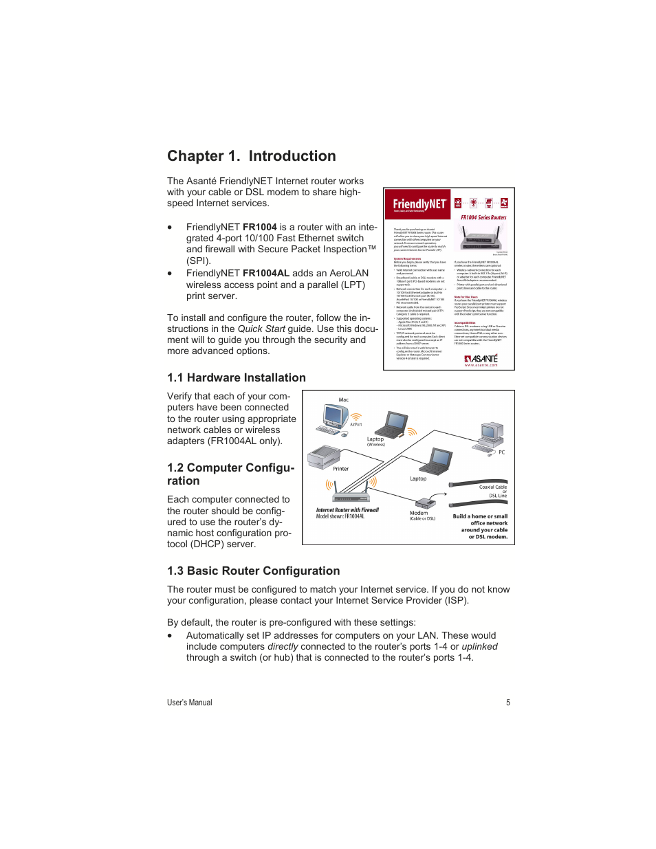 Chapter 1. introduction | Asante Technologies FR1000 User Manual | Page 5 / 68