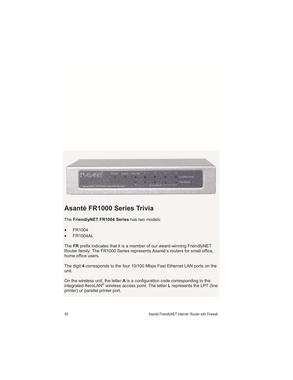Asanté fr1000 series trivia | Asante Technologies FR1000 User Manual | Page 56 / 68