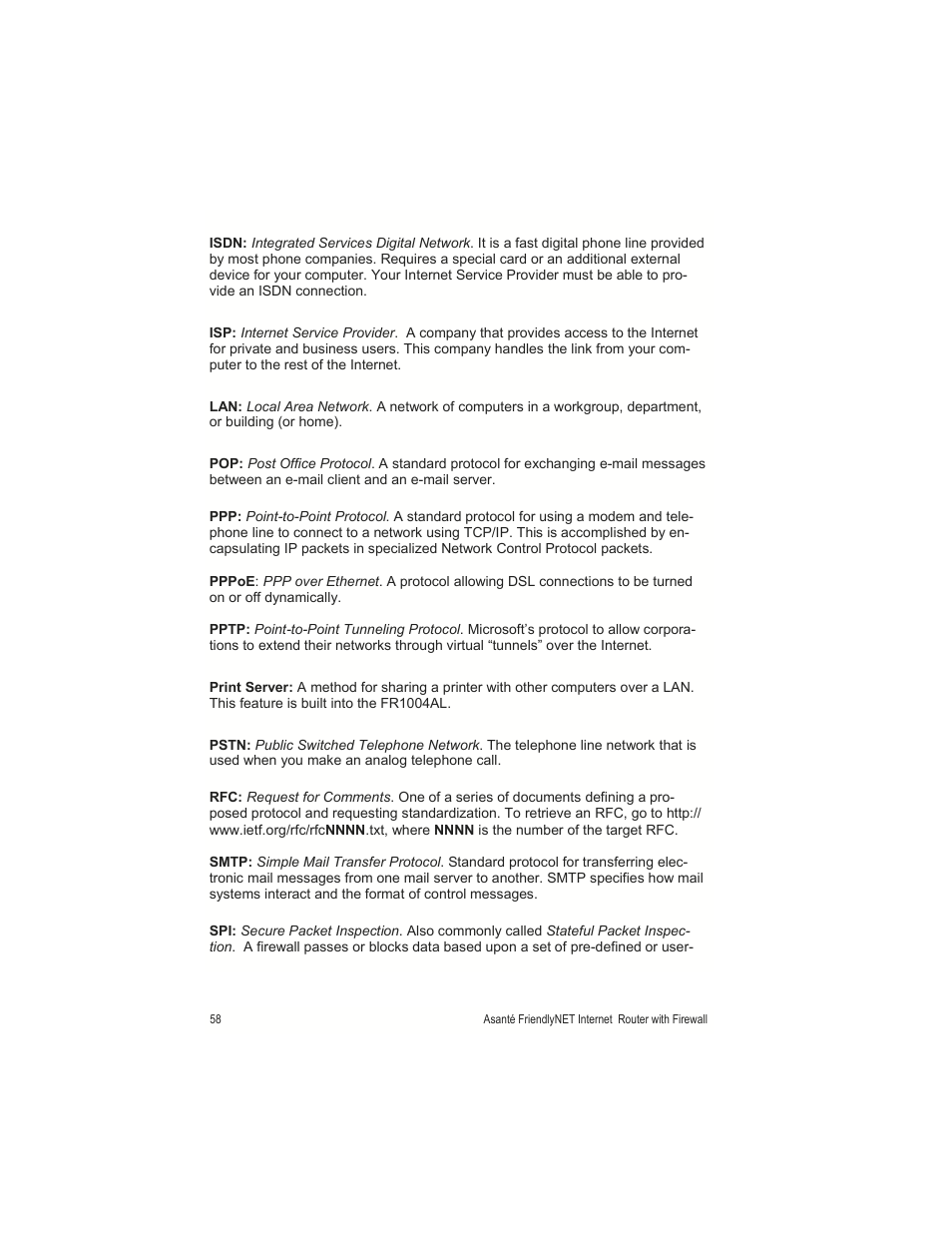 Asante Technologies FR1000 User Manual | Page 58 / 68