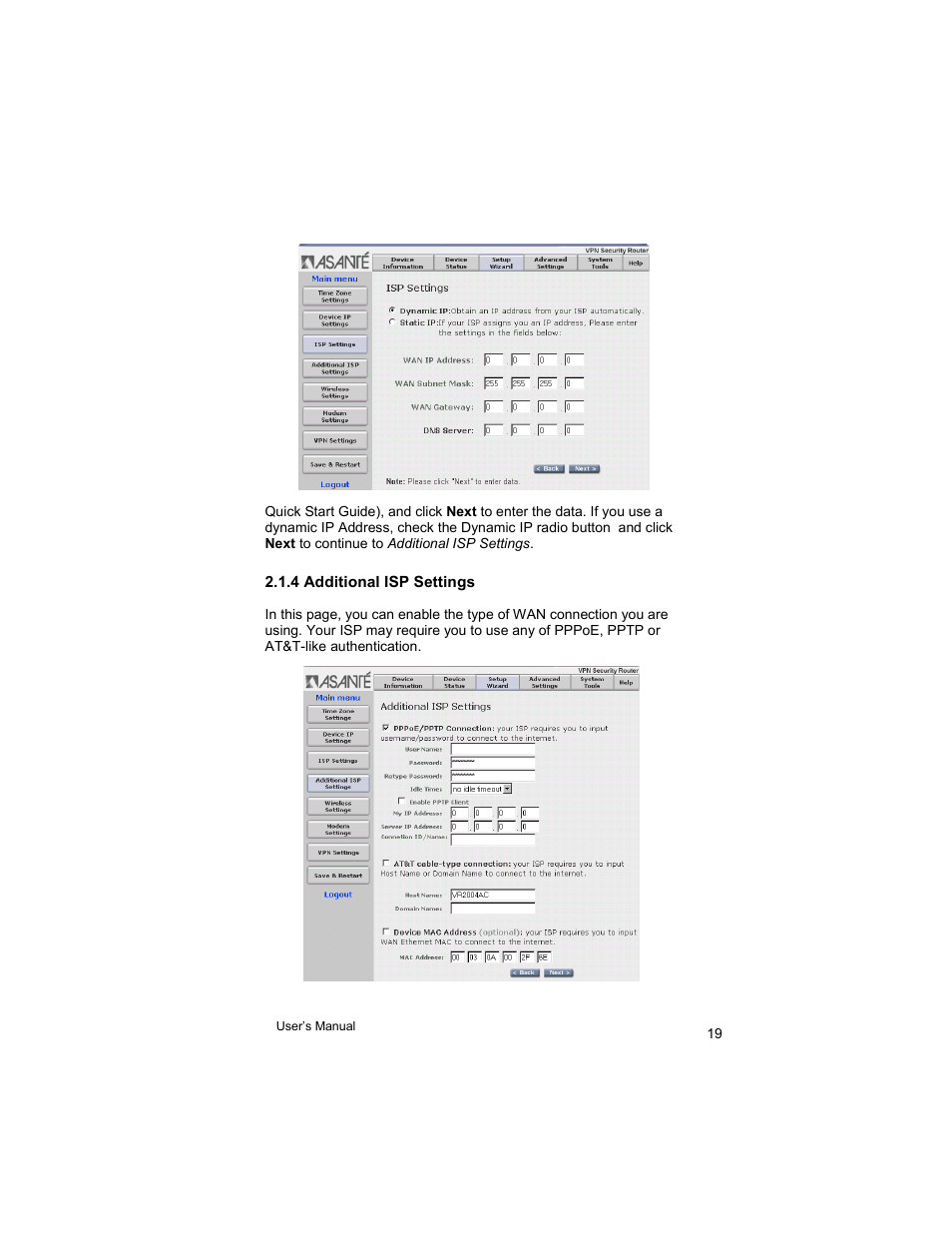 Asante Technologies VR2004 User Manual | Page 19 / 76