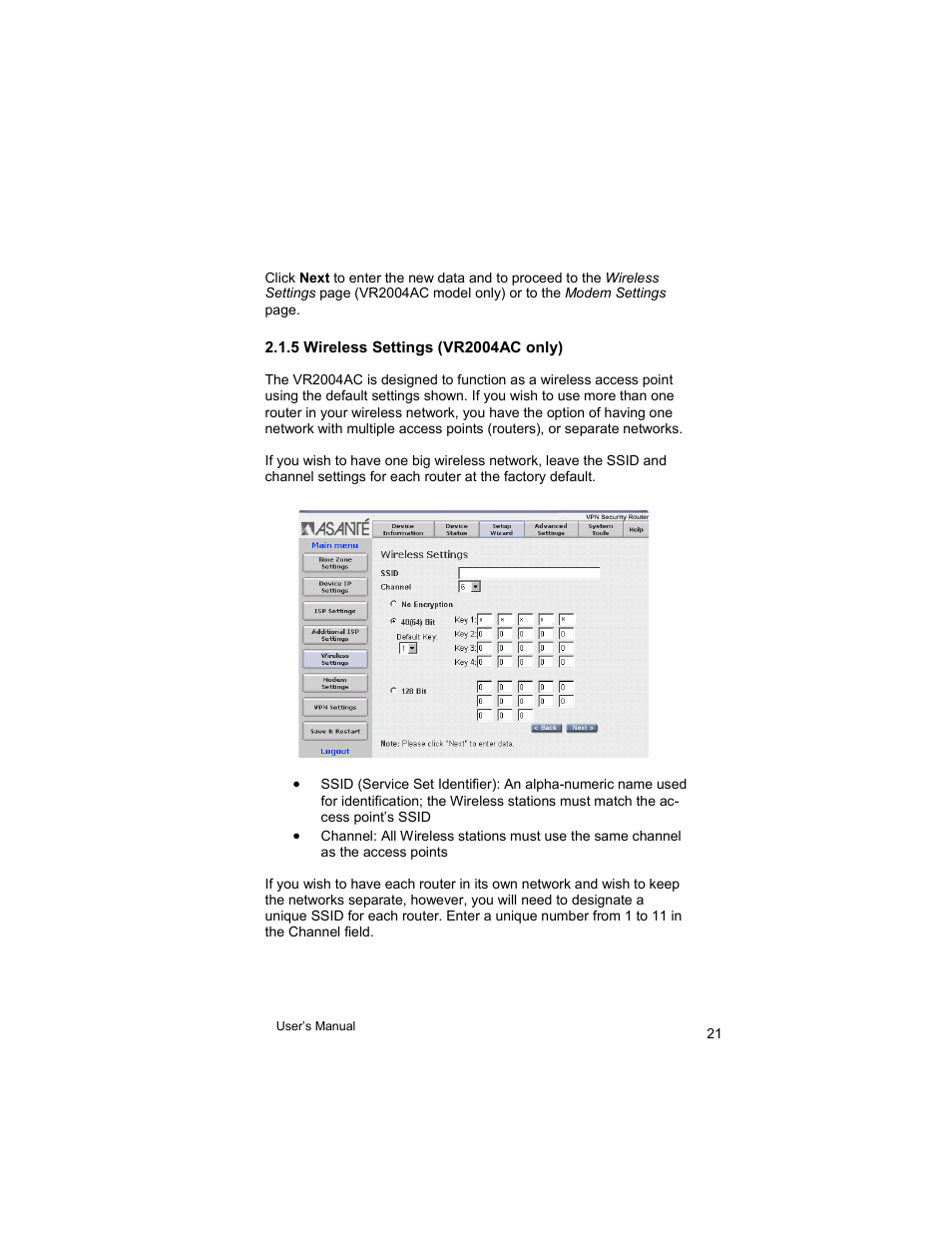 Asante Technologies VR2004 User Manual | Page 21 / 76