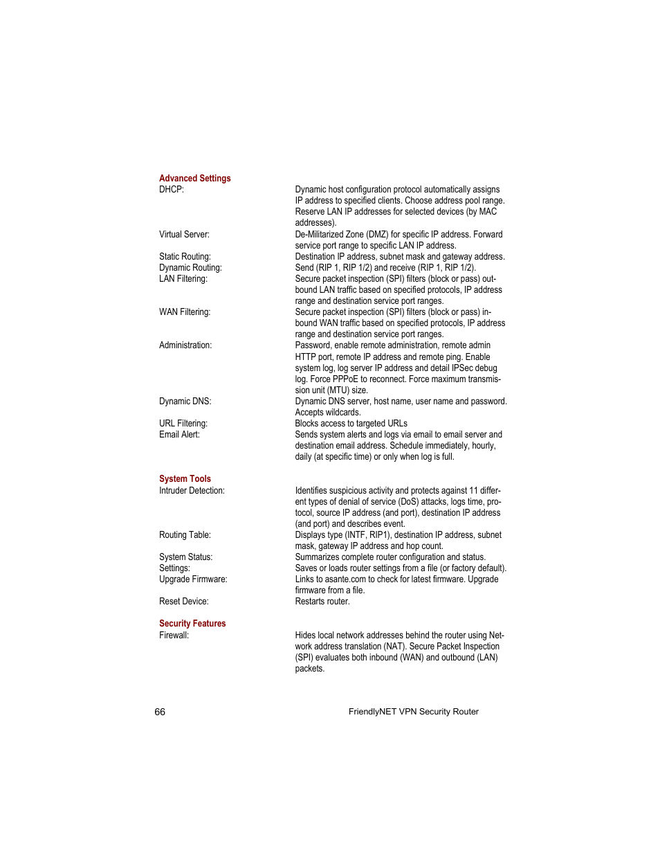 Asante Technologies VR2004 User Manual | Page 66 / 76
