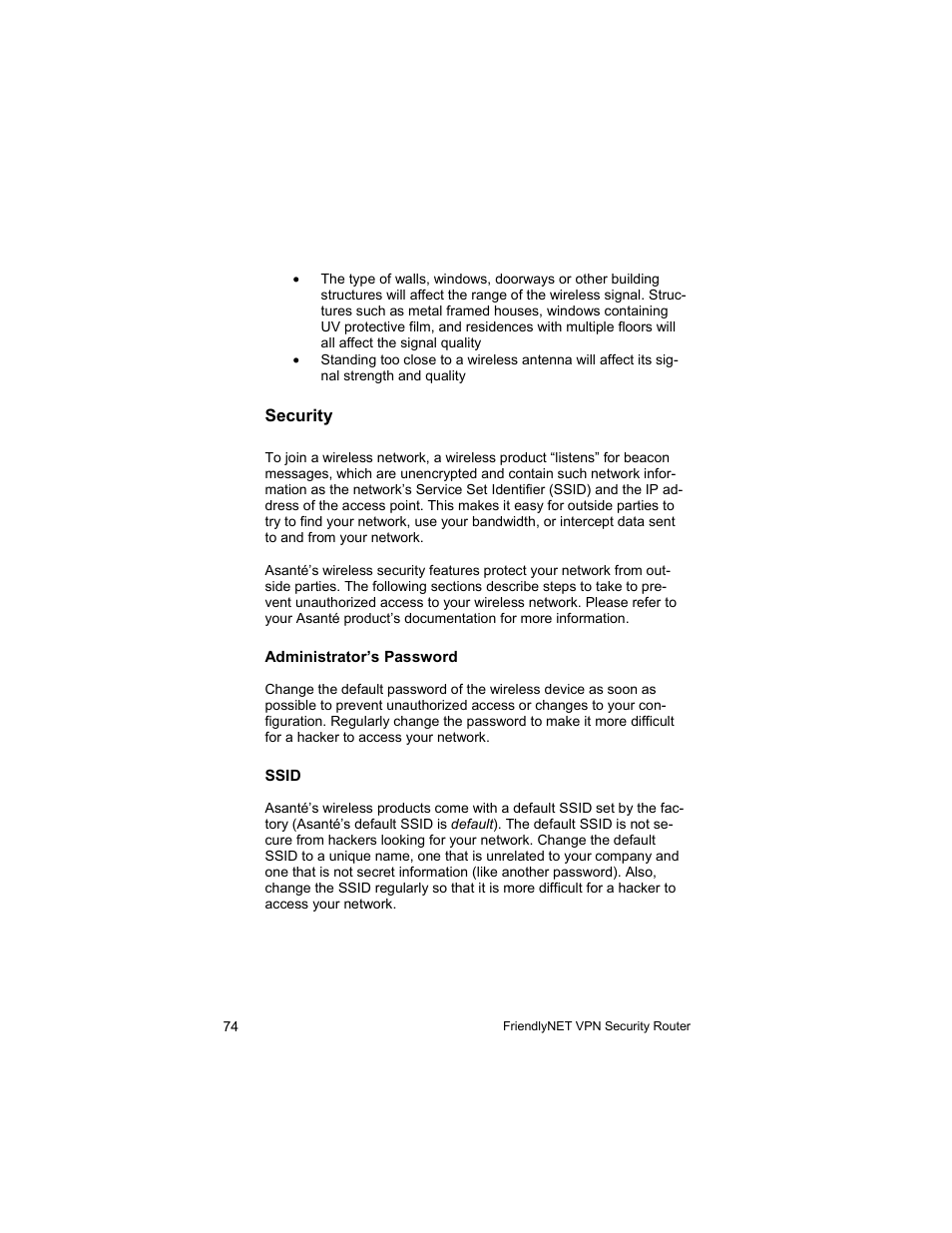 Asante Technologies VR2004 User Manual | Page 74 / 76