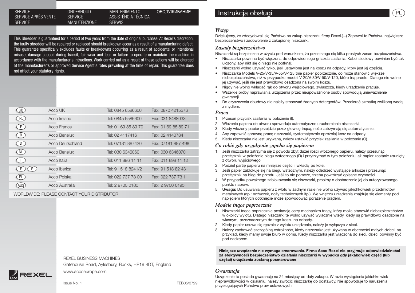 Instrukcja obsługi | ACCO Brands V-30 User Manual | Page 7 / 8