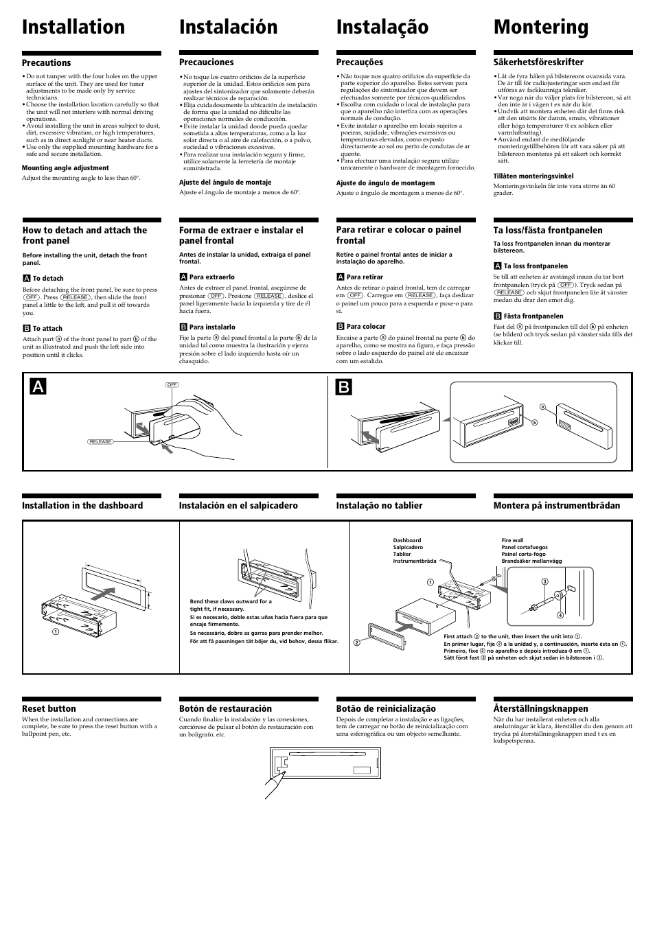 Installation, Instalación, Montering | Instalação | Sony CDX-4270R User Manual | Page 2 / 4