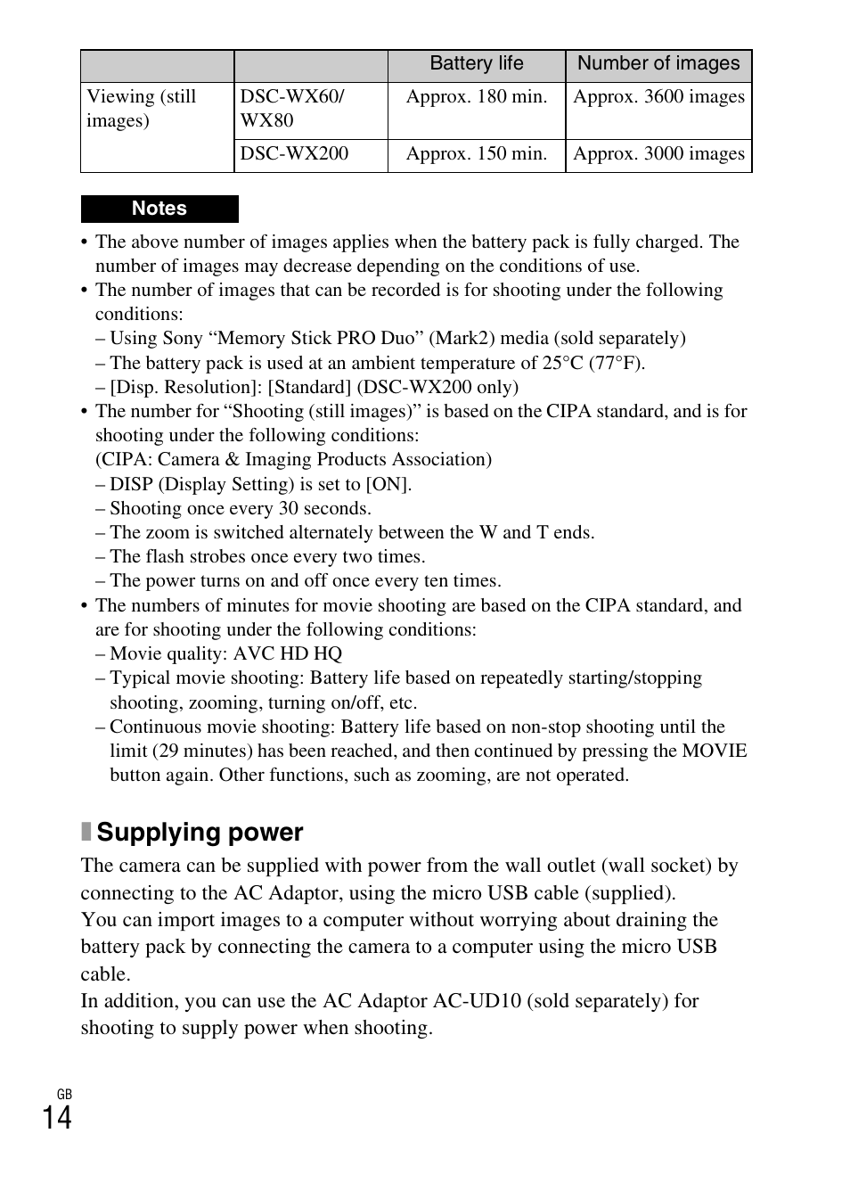 Xsupplying power | Sony DSC-WX60 User Manual | Page 14 / 72