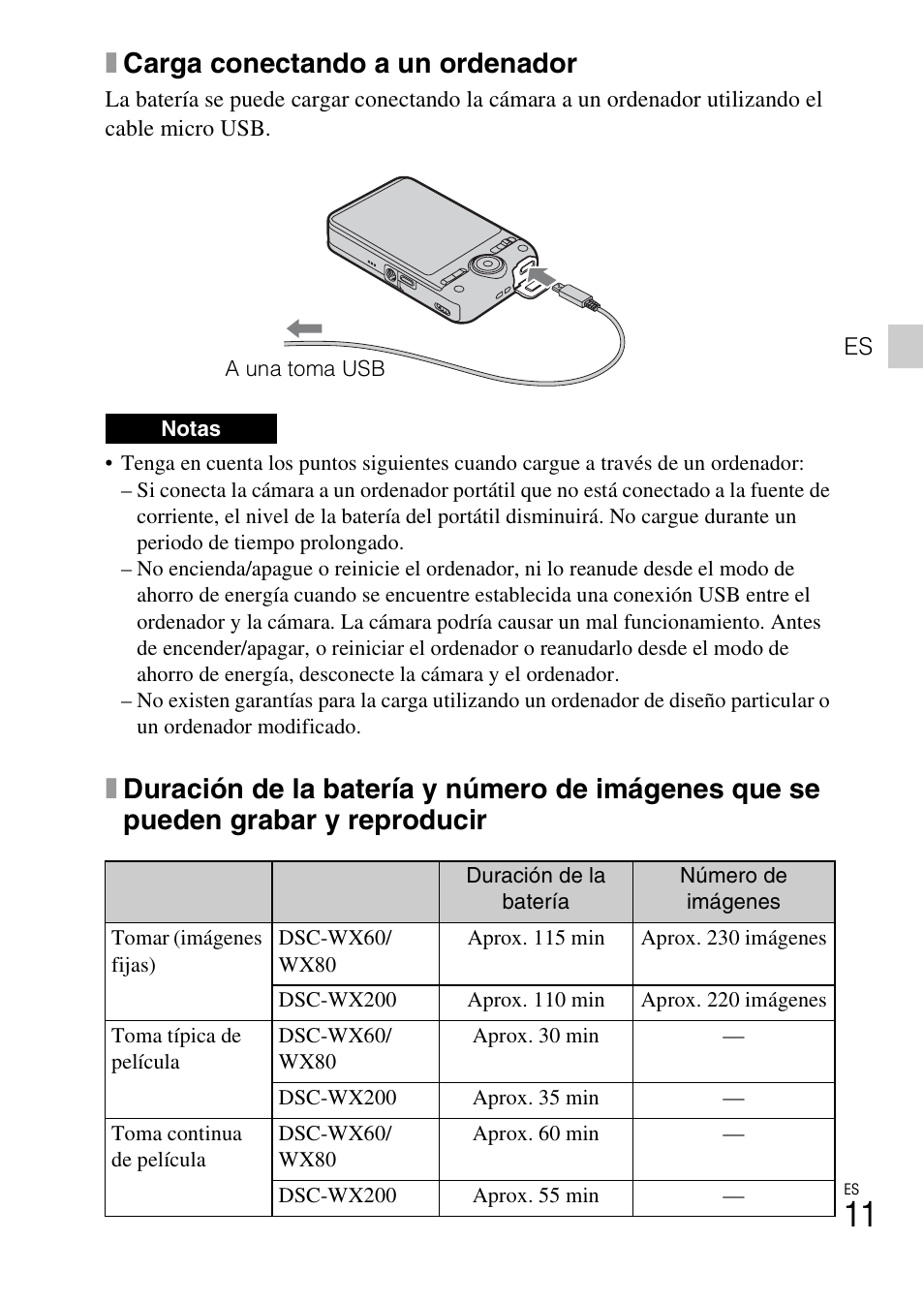 Xcarga conectando a un ordenador | Sony DSC-WX60 User Manual | Page 45 / 72