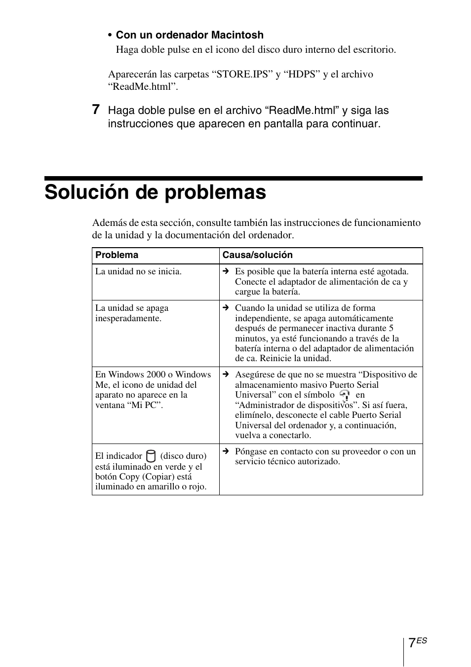 Solución de problemas | Sony HDPS-M1 User Manual | Page 13 / 24