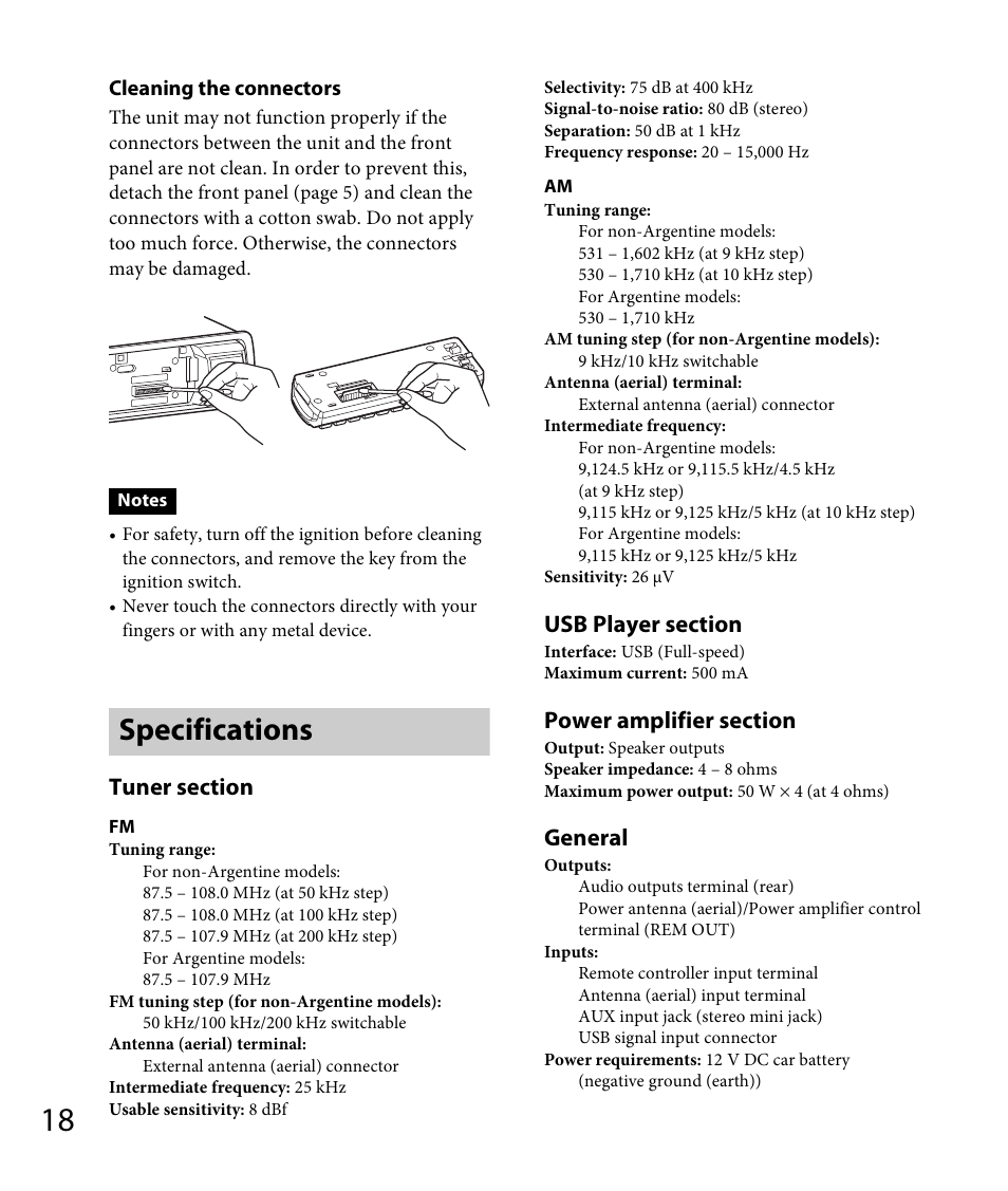 Specifications, General | Sony DSX-A30 User Manual | Page 18 / 48