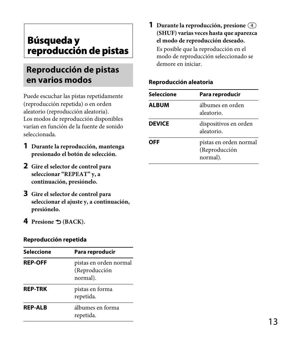 Búsqueda y reproducción de pistas, Reproducción de pistas en varios modos | Sony DSX-A30 User Manual | Page 33 / 48