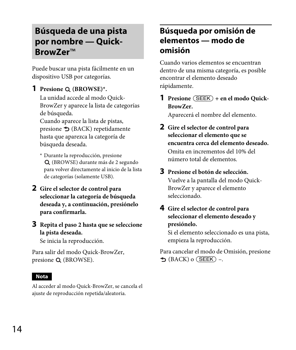 Búsqueda de una pista por nombre — quick-browzer, Búsqueda de una pista por nombre — quick- browzer | Sony DSX-A30 User Manual | Page 34 / 48