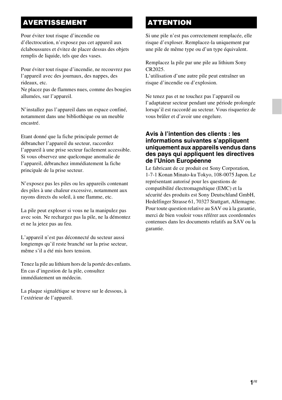 Avertissement attention | Sony RDP-XA700iP User Manual | Page 35 / 100