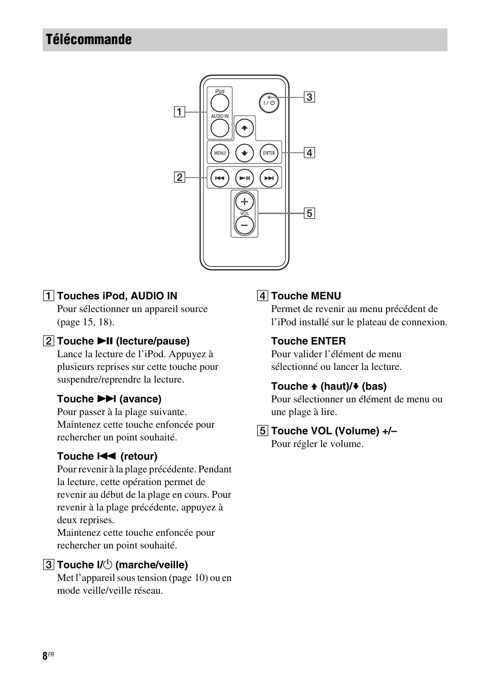 Télécommande | Sony RDP-XA700iP User Manual | Page 42 / 100