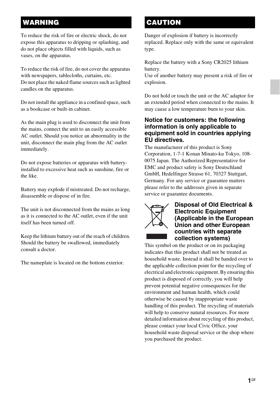Warning caution | Sony RDP-XA700iP User Manual | Page 5 / 100