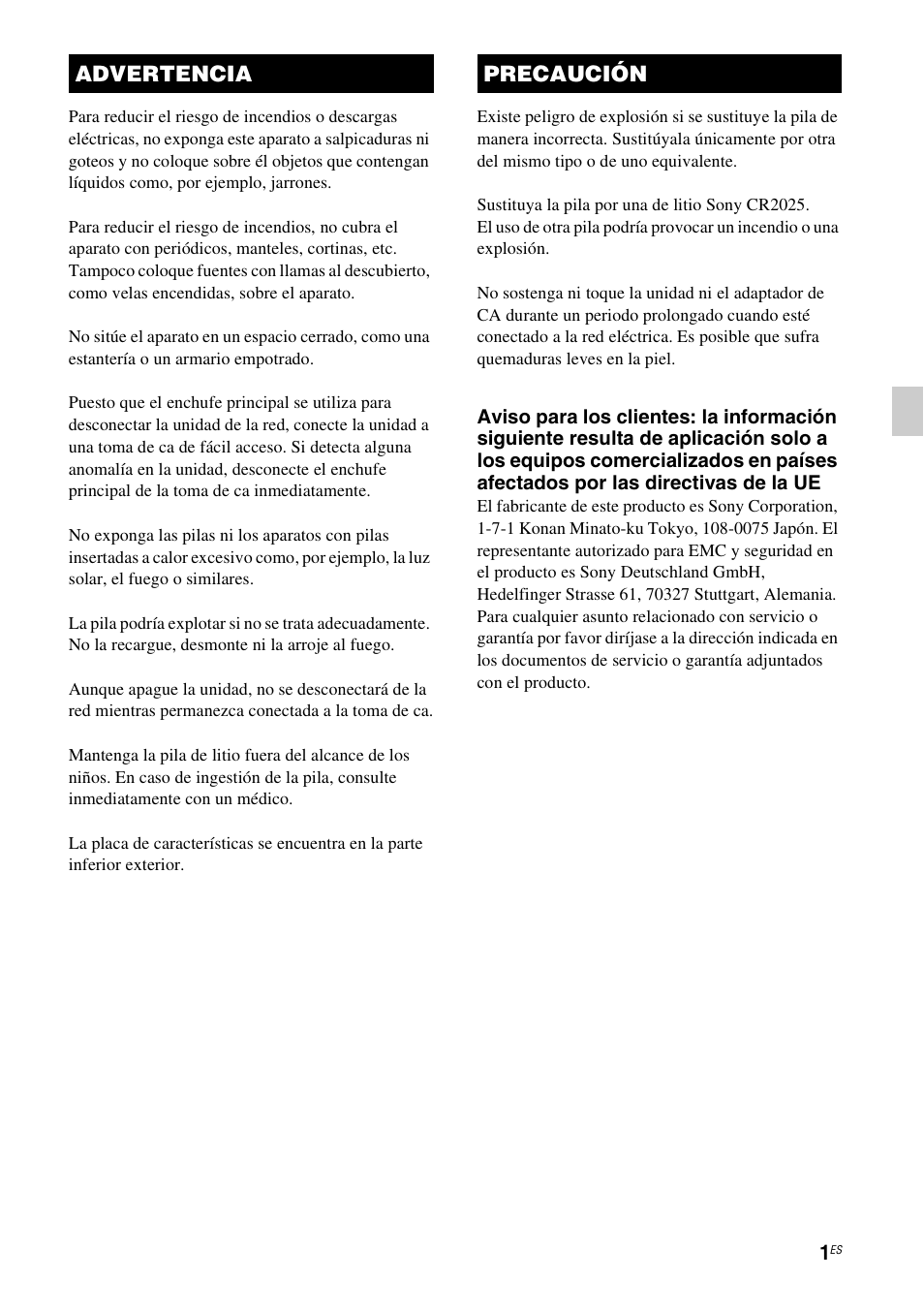 Advertencia precaución | Sony RDP-XA700iP User Manual | Page 65 / 100
