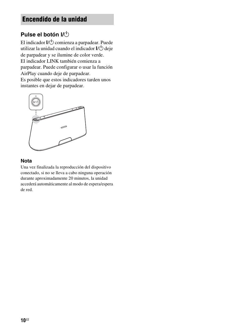 Encendido de la unidad | Sony RDP-XA700iP User Manual | Page 74 / 100