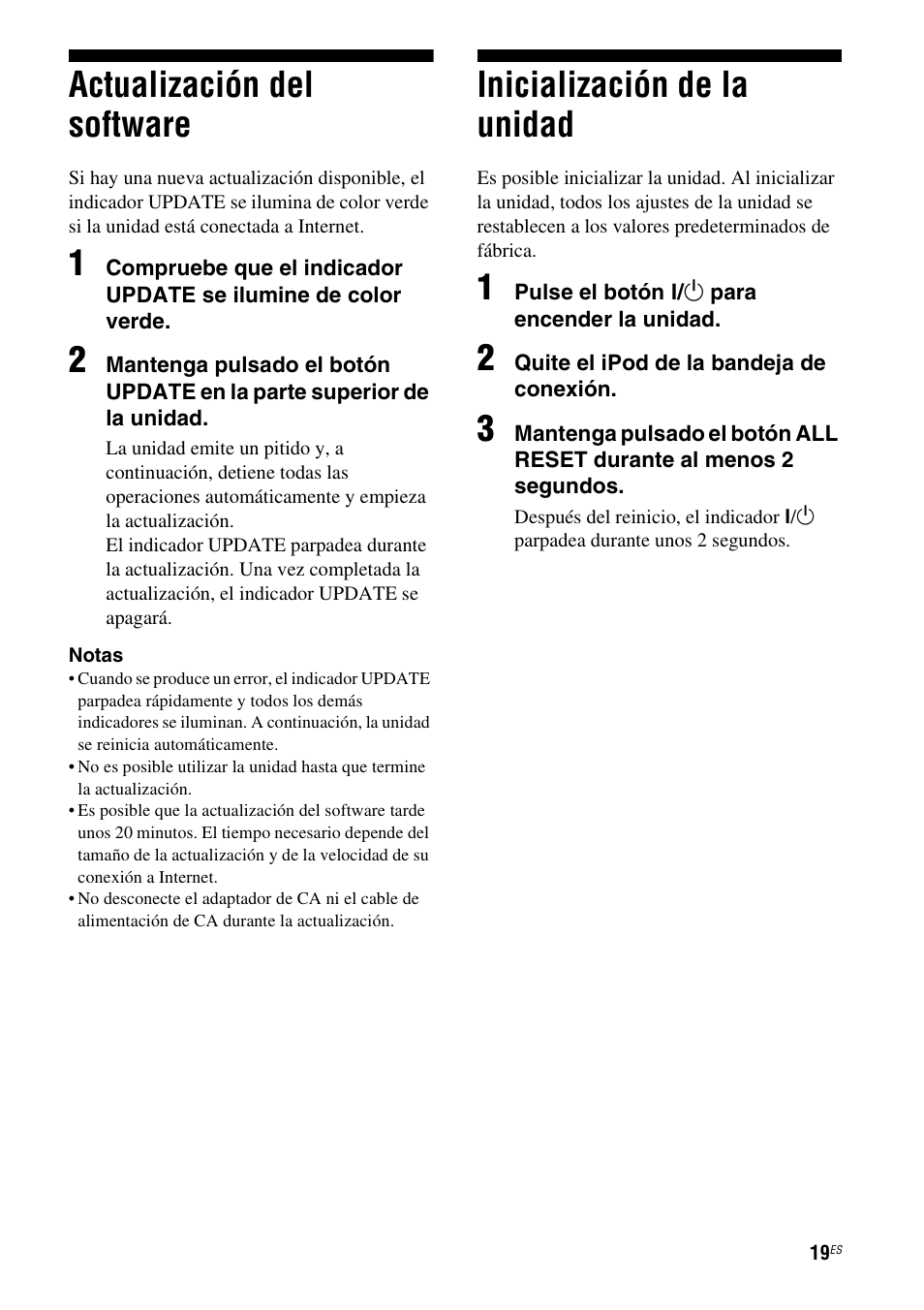 Actualización del software, Inicialización de la unidad | Sony RDP-XA700iP User Manual | Page 83 / 100