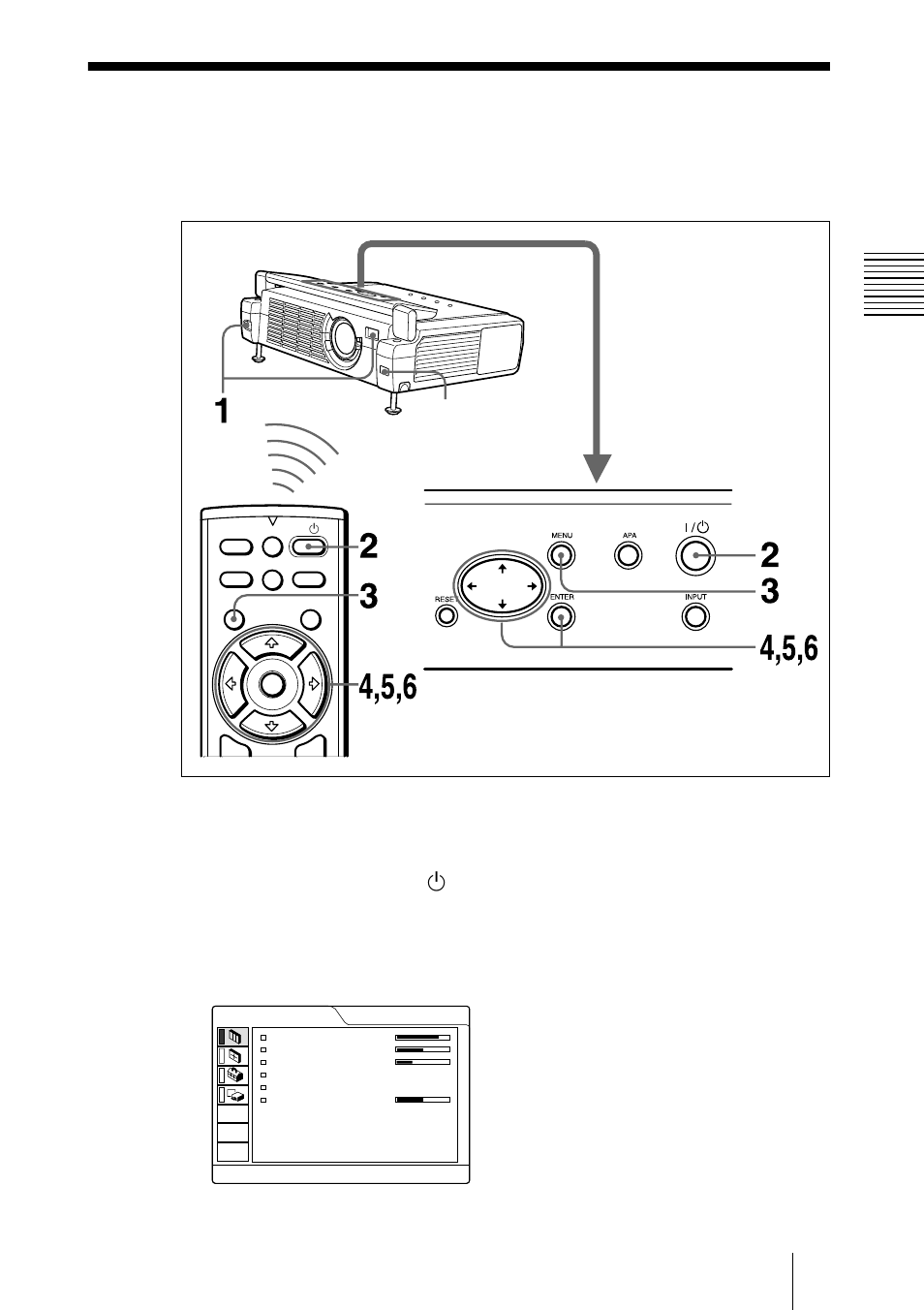 Sélection de la langue de menu, Appuyez sur la touche i, Pour mettre le projecteur sous tension | Appuyez sur la touche menu | Sony VPL-CX3 User Manual | Page 61 / 132