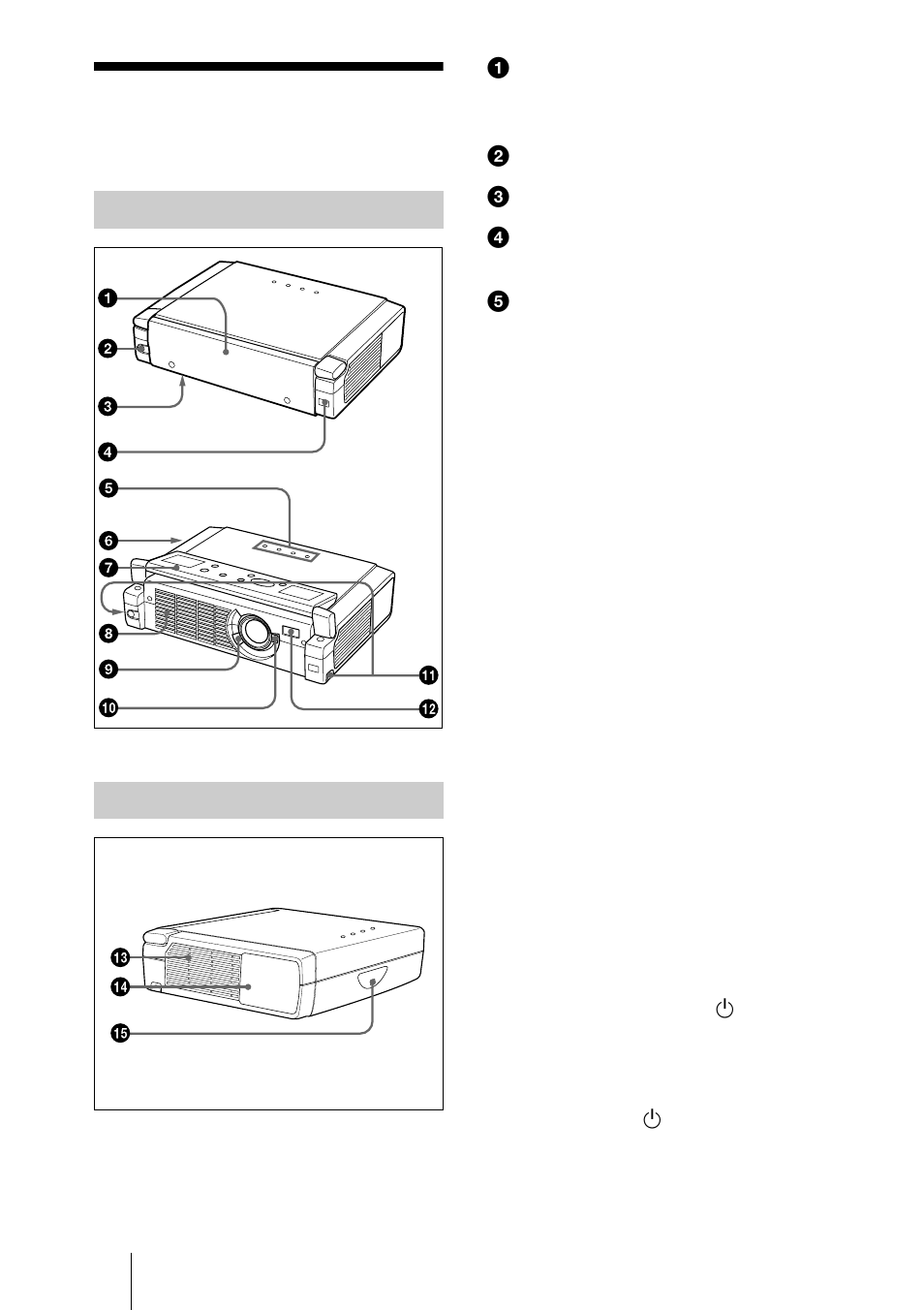 Location and function of controls, Front/side/bottom, Rear/left side | Front/side/bottom rear/left side | Sony VPL-CX3 User Manual | Page 8 / 132