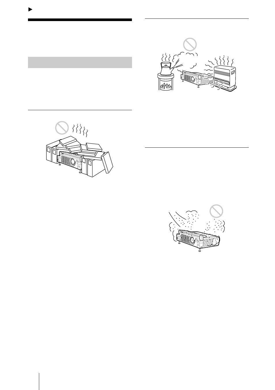 Divers, Remarques sur l’installation, Installation déconseillée | Sony VPL-CX3 User Manual | Page 80 / 132
