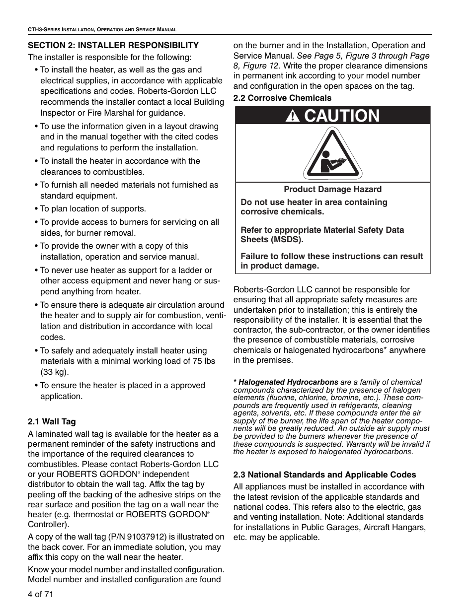 Section 2: installer responsibility, Caution | RG CTH3-150 User Manual | Page 10 / 82