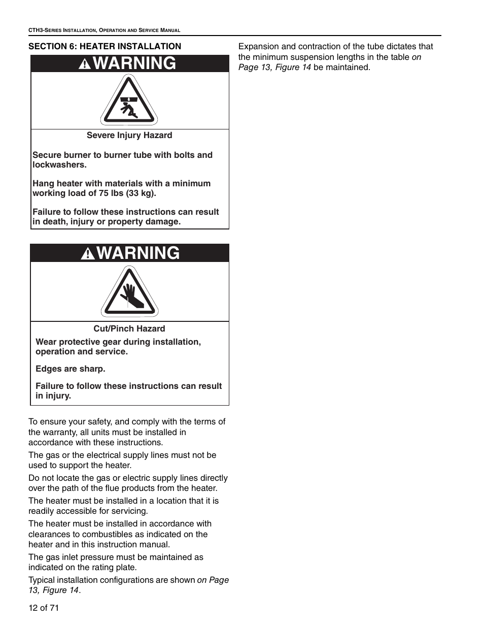 Section 6: heater installation, Warning | RG CTH3-150 User Manual | Page 18 / 82